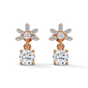 18K Rose Gold Round Cut Diamond Star Stud Earings