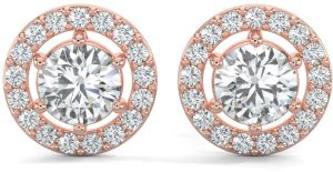 18K Rose Gold Round Halo Diamond Stud Earrings
