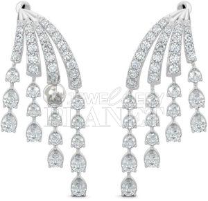 Polished 10K White Gold Diamond Chandelier Earrings