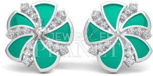 10k White Gold Diamond Fan Shape Stud Earrings