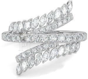 10K White Gold Fern Leaf Diamond Ring