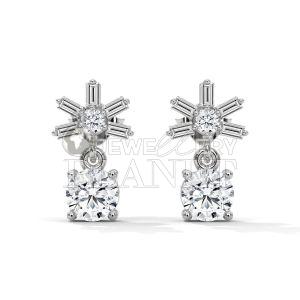 10k White Gold Round Cut Diamond Star Stud Earrings