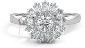 10K White Gold Starburst Halo Diamond Ring