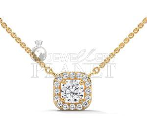 Polished 14K Gold Cushion Halo Diamond Pendant, Color : Golden