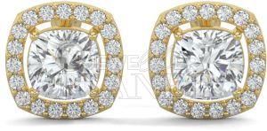 14K Gold Cushion Halo Diamond Stud Earrings