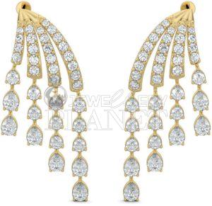 Polished 14K Gold Diamond Chandelier Earrings, Color : Golden