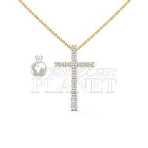 14K Gold Diamond Cross Pendant, Color : Golden