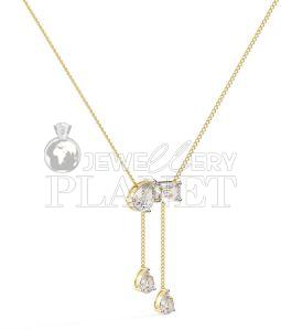 Polished 14K Gold Diamond Lariat Pendant, Color : Golden, White