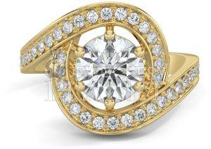 14K Gold Diamond Twist Halo Engagement Ring