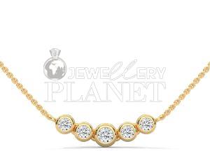 14K Gold Five Stone Diamond Bar Pendant