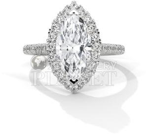 14K Gold Marquise Cut Diamond Halo Engagement Ring