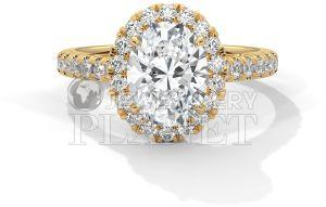 14K Gold Oval Halo Diamond Engagement Ring
