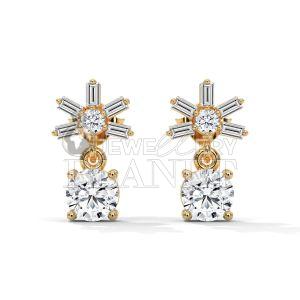 14k Gold Round Cut Diamond Star Stud Earrings