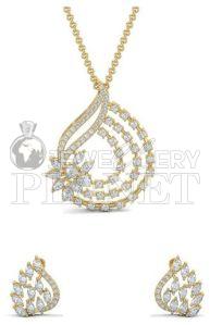 14k Gold Serenity Leaf Diamond Pendant Set