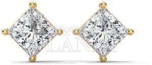 14K Gold Square Diamond Stud Earrings, Color : Golden