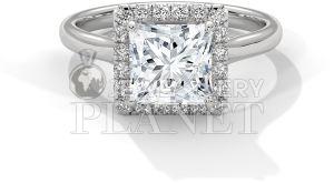 18K Gold Square Halo Diamond Engagement Ring