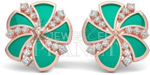 18k Rose Gold Diamond Fan Shape Stud Earrings