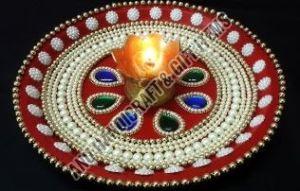 Polished Stainless Steel Pearl Decorative Pooja Thali