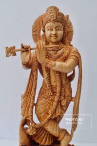 Wooden Krishna Statue Murti