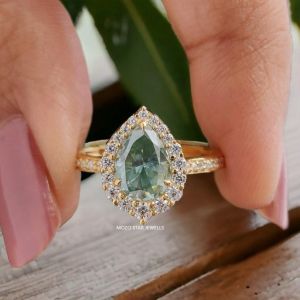 925 Sterling Silver Pear Brilliant Cut Moissanite Ring, Color : Blue