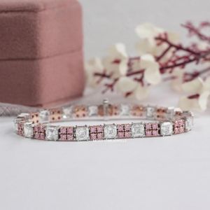 Round Brilliant Lab Grown Gemstone Bracelet, Gemstone Color : Pink