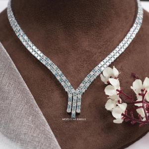 Solid Gold (10k Round Cut Diamond Necklace, Color : Blue, F+