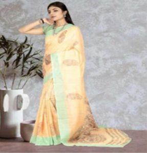 Printed Jute Cotton Sarees Party Wear, Saree Length : 6.3 Meter