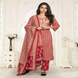 Printed Ladies Cotton Suits, Color : Multi Color Party Wear