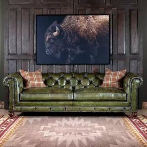 Olive Chesterfield Leather Sofa