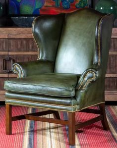 Olive Leather Wingback Chair
