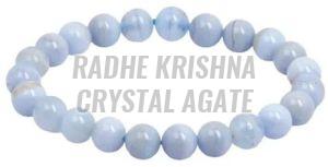 Polished Blue Lace Agate Beaded Bracelet, Shape : Round