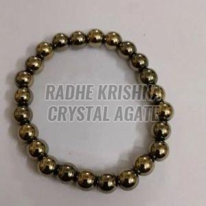 Polished Golden Pyrite Agate Beaded Bracelet, Gender : Unisex