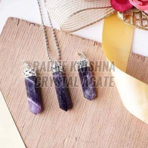 Polished Purple Amethyst Pendant, Shape : Rectangular