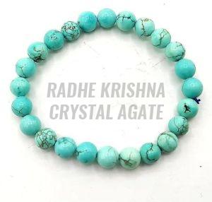 Polished Turquoise Blue Gemstone Beaded Bracelet, Shape : Round