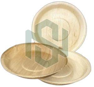 Plain 10 Inch Round Areca Leaf Plate, Color : Light Brown