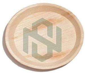 Plain 7 Inch Round Areca Leaf Plate, Color : Light Brown
