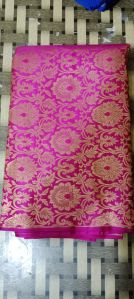 Floral Designs Silk Banarasi Brocades Fabrics, Color : Pink, Golden