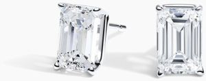 1 Carat Emerald Cut Lab Diamond Stud Earring 14K White Gold VS2 Clarity E Color
