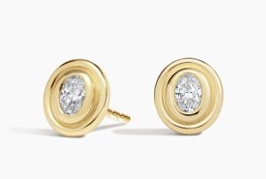 1 Carat Oval Cut Lab Diamond Stud Earring 14K Yellow Gold VS2 Clarity E Color