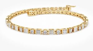 14k Baguette &AMP;AMP; Round Lab  Diamond Tennis Bracelet 5Ct