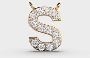 1Ct Lab Diamond S Letter Pendant 14K Yellow Gold