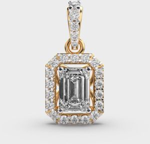 2.50 Carat Emerald Cut Lab Diamond Halo Pendant 14K Yellow Gold
