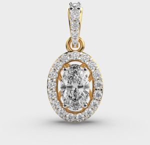 2.50 Carat Oval Cut Lab Diamond Halo Pendant 14K Yellow Gold