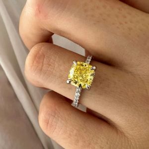 2.50Ct Fancy Yellow Cushion Cut Lab Diamond Solitaire with Accent Engagement Ring in 14K Gold