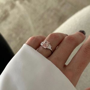 2.50Ct Radiant and Asscher Cut Lab Grown Diamond Fancy Pink Three Stone Diamond Ring 14K White Gold