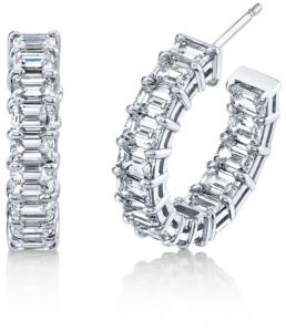 2 Carat Emerald Cut Lab Diamond Hoop Earring 14K White Gold