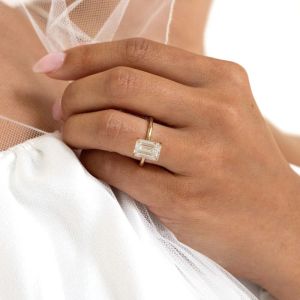 2 Carat Emerald Cut Lab Diamond Solitaire Promise Ring 14K Yellow Gold VS1 Clarity E Color