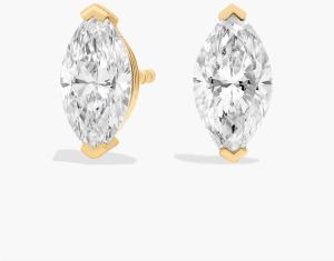 2 Carat Marquise Cut Lab Diamond Stud Earring 14K Yellow Gold VS2 Clarity E Color