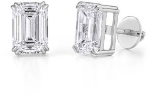 2Ct Emerald Cut Lab Diamond Stud Earring 14K White Gold Vs Clarity F Color