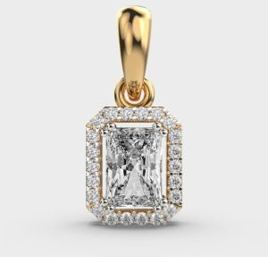 3.50 Carat Radiant Cut Lab Diamond with Halo Pendant VS2 Clarity E Color